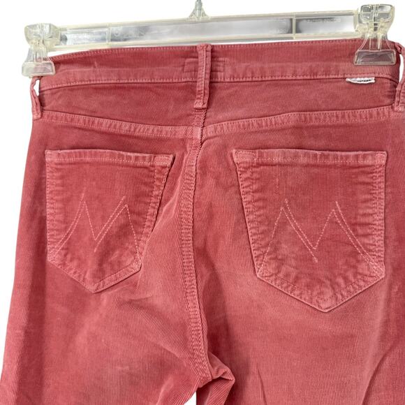 MOTHER Corduroy Pants Flare Cropped Pink Size 25 Cha Cha Chew Scalloped Fray Hem - Picture 5 of 10